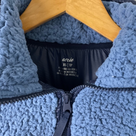 Aerie Quarter Zip Sherpa Pullover Sweater Size XS Blue - Picture 2 of 6
